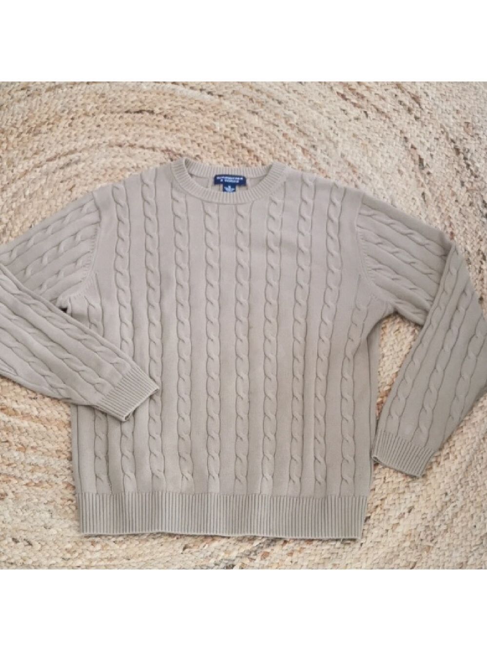 Mens vintage cableknit beige Roundtree & Yorke sweater, preppy. Size L